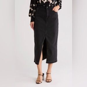 NWT Sanctuary Denim Front Slit Midi Skirt in Spellbound Black Denim, size 29